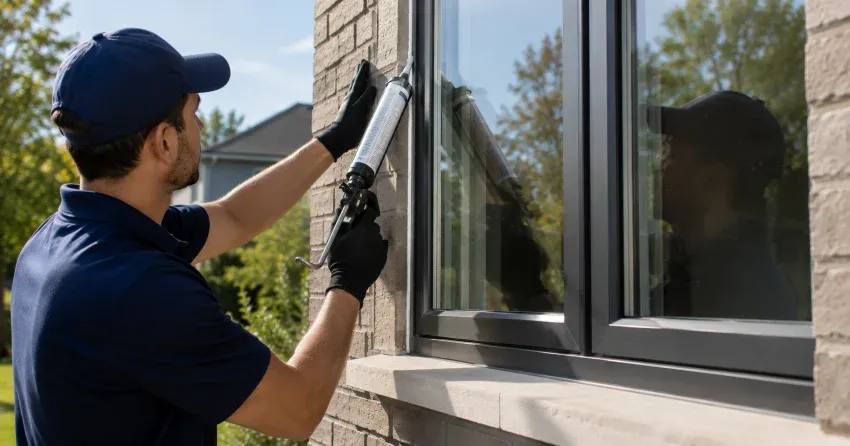 Aluminum window frame with double glazed insulated glass unit installed in a residential wall in Parkhill