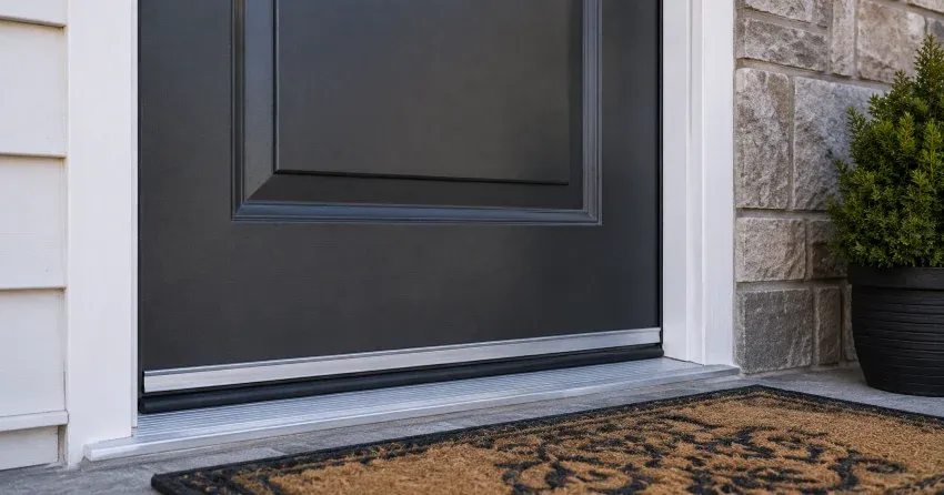 technician replacing worn door weatherstripping in Parkhill home