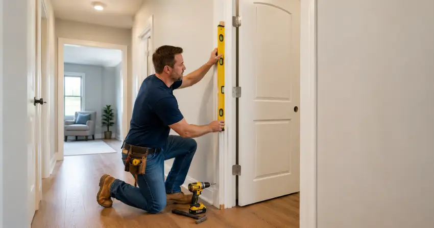 technician installing a pre-hung interior door in a home hallway Parkhill