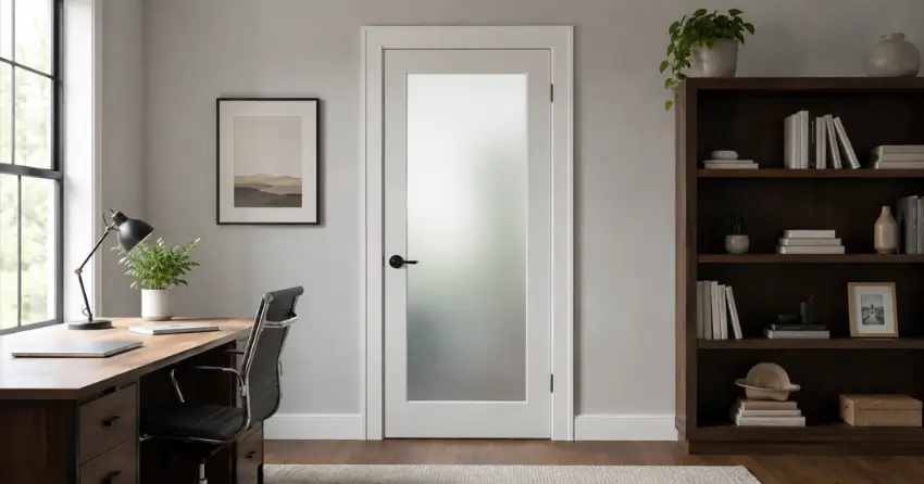 frosted interior door installed in home office in Parkhill