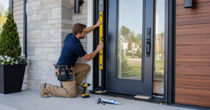 glass outside door installation with energy-efficient double-pane glazing in Parkhill