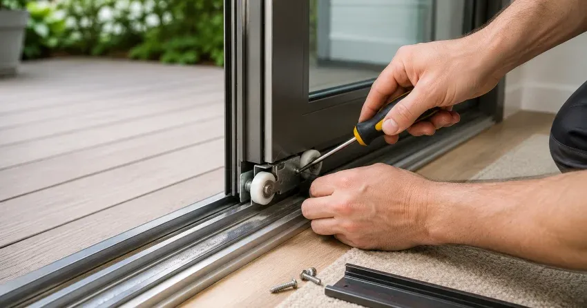 sliding door fix Parkhill technician diagnosing track issue