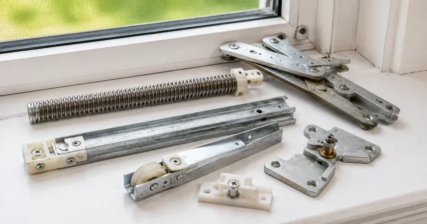technician adjusting window sash alignment in Parkhill home