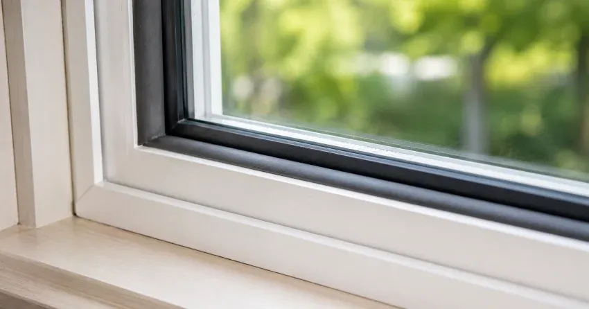 technician inspecting window weatherstripping for drafty window repair Parkhill
