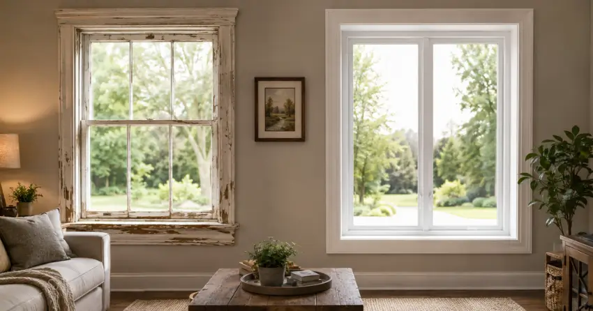 side by side comparison of old and new window in Parkhill