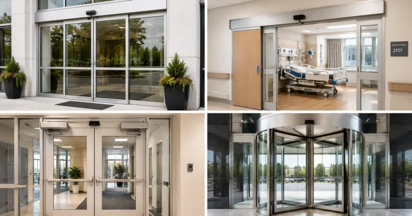 automatic door services technician completing system diagnostic in Parkhill