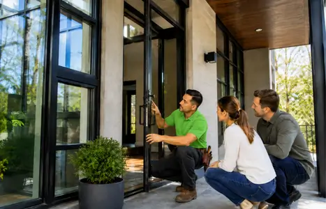 Modern home exterior with floor-to-ceiling windows by Windows & Doors Parkhill
